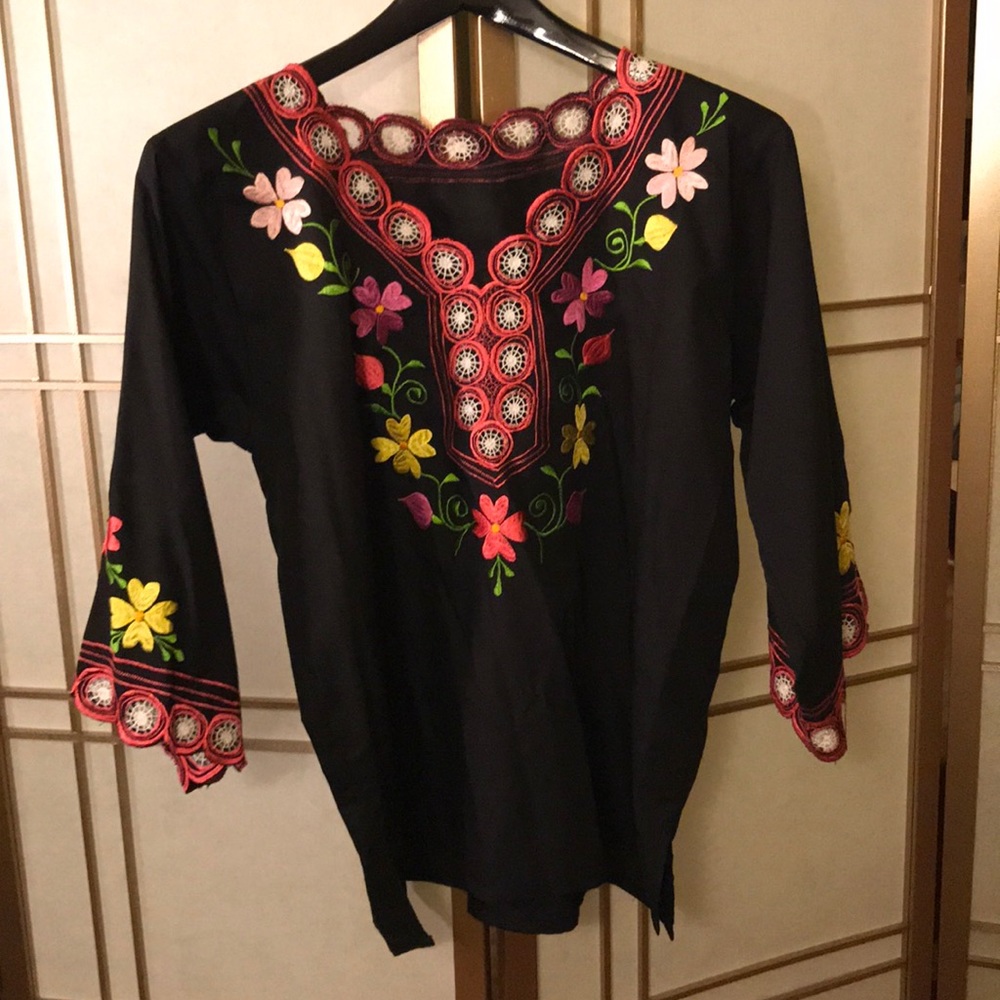 Black floral blouse